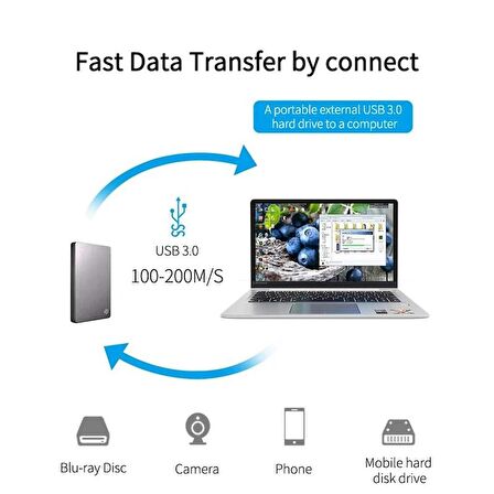 Coverzone Type C to Micro B 3.0 Kablo 1 Metre Siyah Renk Hızlı Veri Aktarım Kablosu Micro B Harici Harddisk Kablosu