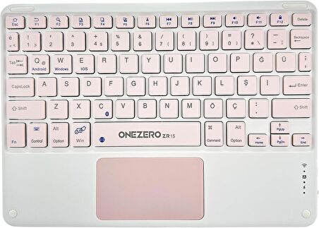 Coverzone Onezero Bluetooth Klavye Modern Tasarım İnce Yapısı ile Taşıması ve Kullanımı Kolay Kablosuz Türkçe Q Klavye 24cm x 17cm ZR15 Pembe