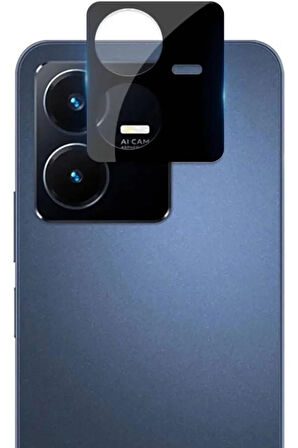 Vivo Y22 ile uyumlu Kamera Lens Koruma Camı Toz ve Kirden Koruyan Siyah Kamera Camı