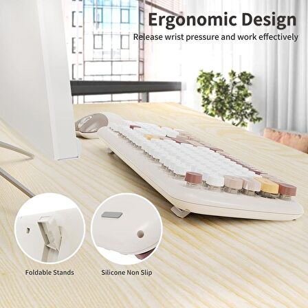 Geezer Kablosuz Klavye Ve Mouse Set Sevimli 104 Tuşlu Pc Notebook Laptop Uyumlu Klayve ve Fare Ev Ofis Kullanımına Uygun İngilizce Q Klavye Bej