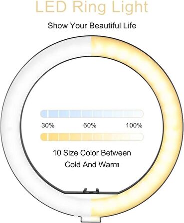 Coverzone 14 inch Youtuber LED Işıklı Halka Telefon Tutuculu 14 inch 26 cm Selfie / Yayıncı/Makyaj Işığı 210 cm Tripod F08