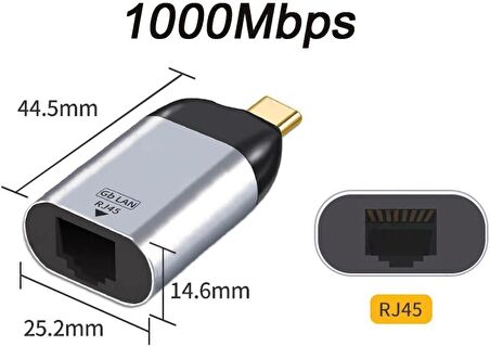Coverzone 3.1 Type - C to Ethernet RJ45 Adaptör Çevirici 1/1000 1 Gigabit Tip C Ethernet Ağ LAN Adaptörü Macbook ve Type C çıkışlı Notebook Dizüstü Bilgisiyar Uyumlu S-1725