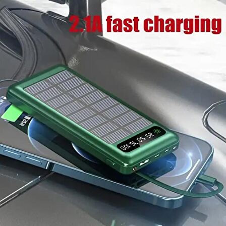 Coverzone 20000 mAh Güneş Enerjili Powerbank 4 Adet Çıkış Lightning Micro USB Type-C USB Solar Enerji Powerbank Dahili Fener Taşınabilir Portatif Güç Bankası YXD-A79 (Siyah)