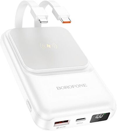 Borofone Powerbank Hem Kablolu Hem Kablosuz Şarj Destekli Güç Bankası Led Göstergeli Spencer PD20W 10000mAh Wireless Charging iPhone Uyumlu Android Uyumlu BJ26