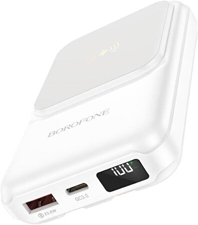 Borofone Powerbank Hem Kablolu Hem Kablosuz Şarj Destekli Güç Bankası Led Göstergeli Spencer PD20W 10000mAh Wireless Charging iPhone Uyumlu Android Uyumlu BJ26