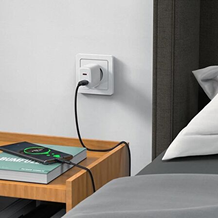 Acefast Duvar Şarj Cihazı Hızlı Şarj Type-C ve USB-A Seyahat Şarj Cihazı PD20W Şarj Kafa (1xUSB-C+1xUSB-A) EU Beyaz Renk A25