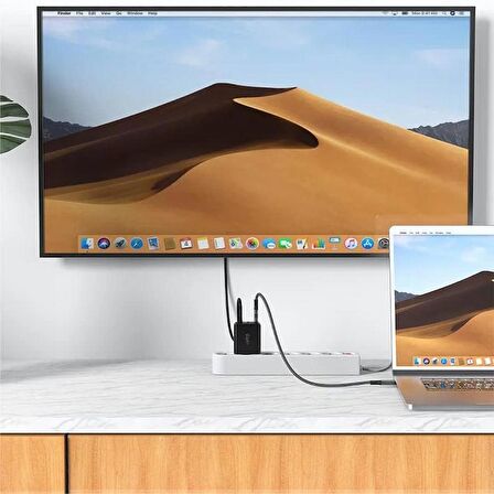 ACEFAST Duvar Şarj Cihazı Akıllı Şarj Cihazı Type-C to Type-C Şarj Kablo USB-C - 60W + USB-A - 5W + Medya Bağlantı Noktası 4K / 60Hz GaN PD65W EU A17 Siyah Renk