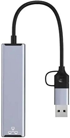 Coverzone Gigabit Type-C To Ethernet RJ45 Çift Uçlu Çevirici Kablolu İnternet Dönüştürücü 1000Mbps Macbook ve Notebook İle Uyumlu Tak Çalıştır USB-C To LAN Adaptörü RJ45 Tip-C HC72Q