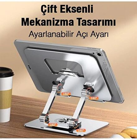 Coverzone Kaliteli Tok Alüminyum Alaşım Profesyonel Tablet Standı 360 Derece Döner Ayarlanabilir Kompak ve KullanIşlı 11 ila 16 inç Arası Tabletlere Uygun 17cm x 13cm Bracket Z18