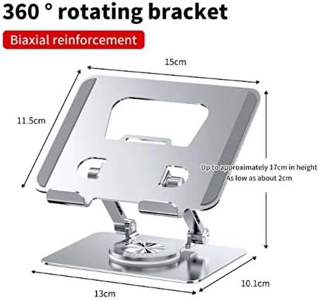 Coverzone Kaliteli Tok Alüminyum Alaşım Profesyonel Tablet Standı 360 Derece Döner Ayarlanabilir Kompak ve KullanIşlı 11 ila 16 inç Arası Tabletlere Uygun 17cm x 13cm Bracket Z18