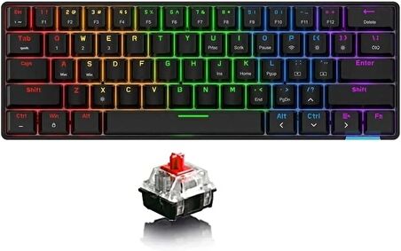 Ajazz Oyuncu Klavye STK61 Pudding Keycap Kablolu & Bluetooth Çift Mod Mekanik Gaming Keyboard (STK61 - Siyah - Kırmızı Switch)