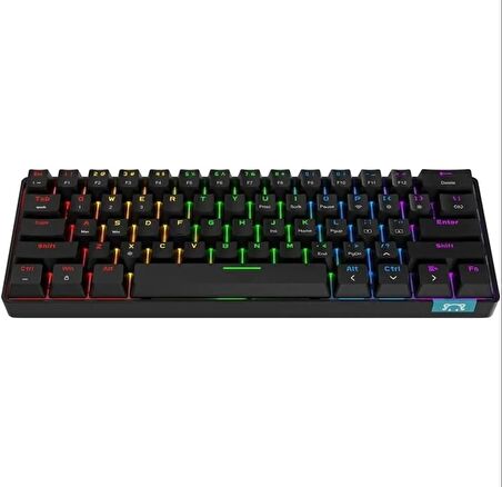 Ajazz Oyuncu Klavye STK61 Pudding Keycap Kablolu & Bluetooth Çift Mod Mekanik Gaming Keyboard (STK61 - Siyah - Kırmızı Switch)