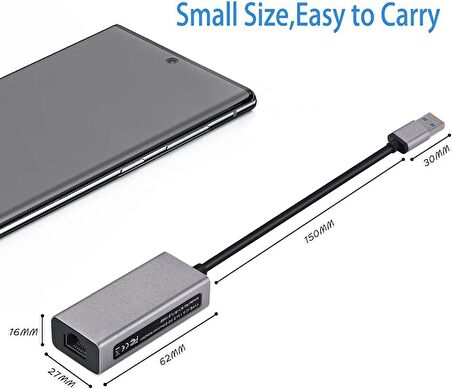 USB 3.2 To RJ45 2.5g 10/100/1000/ Gigabayte Ethernet Çevirici Dönüştürücü Alüminyum Kasa Adaptör