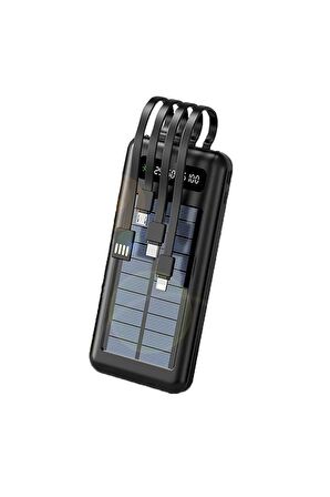 Solar 10.000 Mah Güneş Enerjili Led Işıklı Powerbank Şarj Aleti 2 Usb Çıkışlı Micro Type-c Lightning
