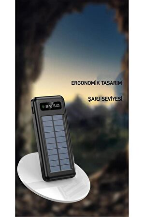Solar 10.000 Mah Güneş Enerjili Led Işıklı Powerbank Şarj Aleti 2 Usb Çıkışlı Micro Type-c Lightning
