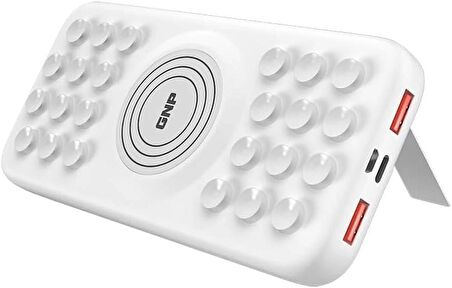 GNP Genpa Vantuzlu Wireless Poverbank 10000mAh Kablosuz Şarj Çift USb Çıkışlı Type-C Çıkışlı Portatif ve Taşınabilir Güç Bankası (Beyaz)