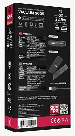 GNP Genpa Vantuzlu Wireless Poverbank 10000mAh Kablosuz Şarj Çift USb Çıkışlı Type-C Çıkışlı Portatif ve Taşınabilir Güç Bankası (Beyaz)
