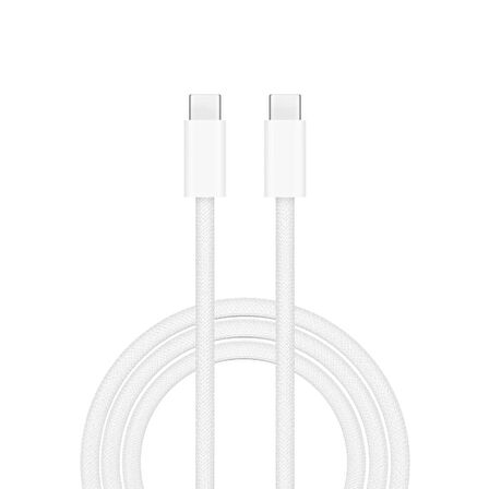 Coverzone Type - C to Type C Hızlı Şarj ve Data Kablo iPhone 15 İle Uyumlu 60 Watt USB-C to USB-C Uyumlu 1 Metre Şarj Kablosu X200 (60W - Beyaz)