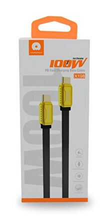 Coverzone Type - C to Type C Hızlı Şarj ve Data Kablo iPhone 15 İle Uyumlu 100 Watt USB-C to USB-C Uyumlu 1 Metre Şarj Kablosu X198 (100W - Siyah)