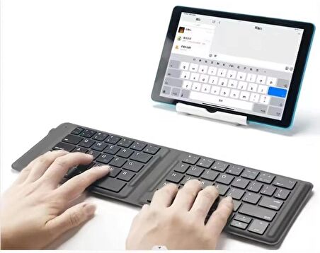 Coverzone Mini İnce Katlanabilir Bluetooth Klavye Taşınabilir iPhone iPad Mac Android Windows iOS için İngilizce Q Keyboard Siyah ZR672