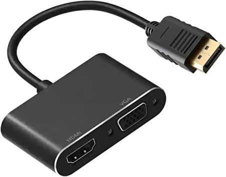 Coverzone Çoklayıcı Adaptör 2 in 1 DP To VGA HDMI Kasa Bilgisayar Uyumlu Çevirici Adaptör Çok Portlu Çoklayıcı 2in1 Displayport to VGA HDMI ZR723