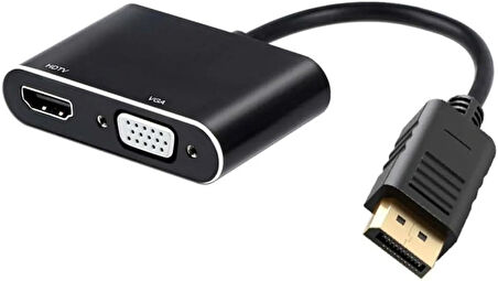 Coverzone Çoklayıcı Adaptör 2 in 1 DP To VGA HDMI Kasa Bilgisayar Uyumlu Çevirici Adaptör Çok Portlu Çoklayıcı 2in1 Displayport to VGA HDMI ZR723