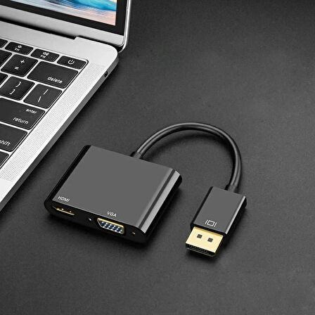 Coverzone Çoklayıcı Adaptör 2 in 1 DP To VGA HDMI Kasa Bilgisayar Uyumlu Çevirici Adaptör Çok Portlu Çoklayıcı 2in1 Displayport to VGA HDMI ZR723