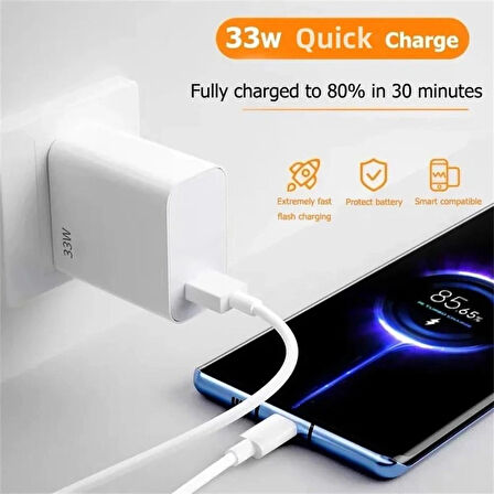 Coverzone USB C Kablolu Hızlı Duvar Şarj Cihazı USB Çıkışlı Tablet ve Telefon Şarj Aleti Fast Charge Wall Charger USB Şarj Başlığı TRW420-33W