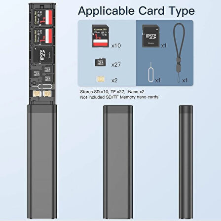 Coverzone microSD için Alaşımlı Hafıza Kartı Depolama Çubuğu - Tam SD ve Nano Sim Düzenleyici DC536CB