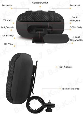 Coverzone Speaker Bluetooth Bisiklet Gidon Uyumlu Kablosuz Hoparlör Suya Dayanıklı Android Uyumlu Apple Uyumlu Taşınabilir , Spor Kamp Tatil için Hoparlör W-s3