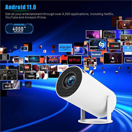 HY300 Pro Projektör, Mini Projektör HY300 Pro Wifi 6 BT5.0, Android 11.0 İşletim Sistemiyle Desteklenir, Ev Sineması Projektörü, Otomatik Kilit Taşı Düzeltme, 180 Derece, Beyaz