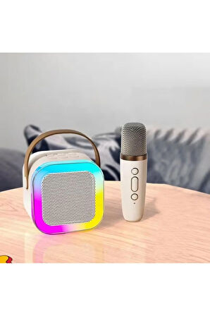 Kablosuz Mikrofonlu Karaoke Makinesi Taşınabilir Bluetooth Hoparlör Seti K12 10 x 10 x 6 cm
