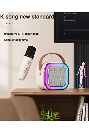 Kablosuz Mikrofonlu Karaoke Makinesi Taşınabilir Bluetooth Hoparlör Seti K12 10 x 10 x 6 cm