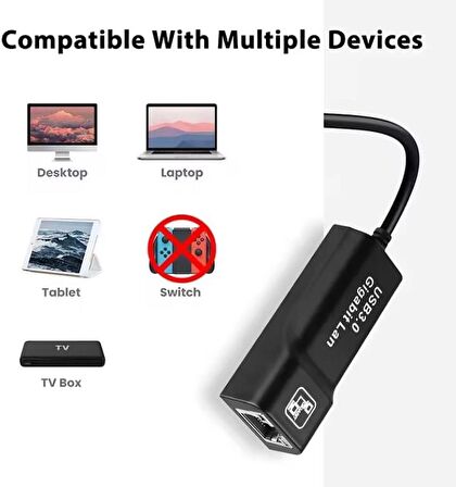 Coverzone Notebook ve PC Uyumlu Type-C 3.1 USB 3.0 to Ethernet Adaptör 10/1000/1000Mbps USB to RJ45 Adaptör Çevirici (NRT-1048)