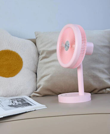 Taşınabilir Mini USB Fan Evde Ofiste Masaüstü 4 Kademeli Dönebilen Başlıklı Lityum Şarj Edilebilir Mini Vantilatör Soğutucu 30cm Mini Fan YS2283 - Pembe