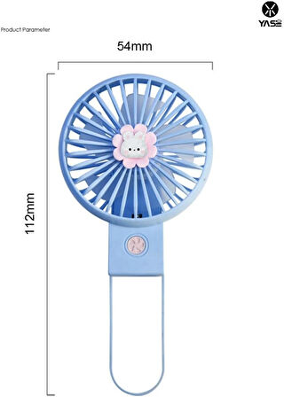 Coverzone Portatif Mini USB Fan Led Işıklı Masa Üstü 3 Seviye Dahili Işık Elde veya Masaüstü Kullanım Şarj Edilebilir Mini Vantilatör Soğutucu Cep Boyu 11cm Mini Fan YS2269 (Mavi)