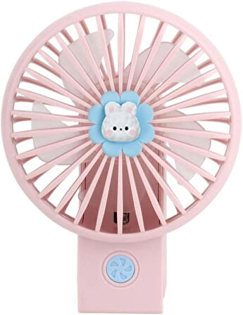 Coverzone Portatif Mini USB Fan Led Işıklı Masa Üstü 3 Seviye Dahili Işık Elde veya Masaüstü Kullanım Şarj Edilebilir Mini Vantilatör Soğutucu Cep Boyu 11cm Mini Fan YS2269 Pembe