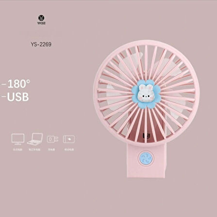 Coverzone Portatif Mini USB Fan Led Işıklı Masa Üstü 3 Seviye Dahili Işık Elde veya Masaüstü Kullanım Şarj Edilebilir Mini Vantilatör Soğutucu Cep Boyu 11cm Mini Fan YS2269 Pembe