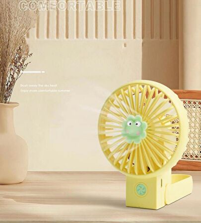 Coverzone Taşınabilir Mini USB Fan Led Işıklı Masa Üstü 3 Kademeli Dahili Işık Lityum Şarj Edilebilir Mini Vantilatör Soğutucu Cep Boyu 11cm Mini Fan YS2269 - Sarı