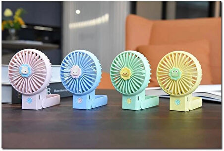 Coverzone Taşınabilir Mini USB Fan Led Işıklı Masa Üstü 3 Kademeli Dahili Işık Lityum Şarj Edilebilir Mini Vantilatör Soğutucu Cep Boyu 11cm Mini Fan YS2269 - Sarı