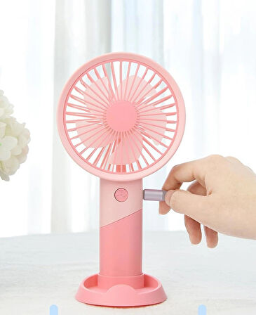 Coverzone Taşınabilir Mini USB Fan Telefon Standlı Masaüstü ve El Tipi 3 Kademeli Lityum Şarj Edilebilir Mini Vantilatör Soğutucu 20cm Mini Fan YM88176 - Beyaz