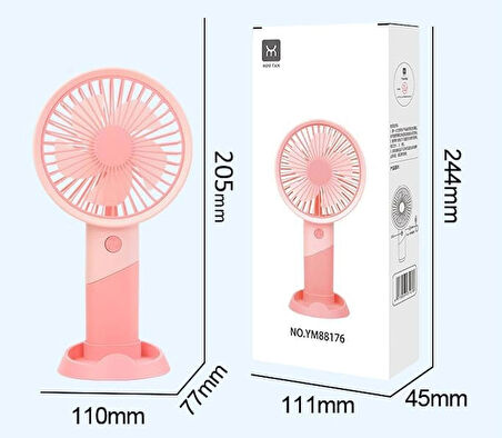 Coverzone Taşınabilir Mini USB Fan Telefon Standlı Masaüstü ve El Tipi 3 Kademeli Lityum Şarj Edilebilir Mini Vantilatör Soğutucu 20cm Mini Fan YM88176 - Beyaz