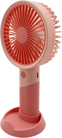 Coverzone Taşınabilir Mini USB Fan Telefon Standlı Masaüstü ve El Tipi 3 Kademeli Lityum Şarj Edilebilir Mini Vantilatör Soğutucu 20cm Mini Fan YM88176 - Pembe