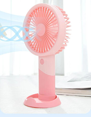 Coverzone Taşınabilir Mini USB Fan Telefon Standlı Masaüstü ve El Tipi 3 Kademeli Lityum Şarj Edilebilir Mini Vantilatör Soğutucu 20cm Mini Fan YM88176 - Pembe