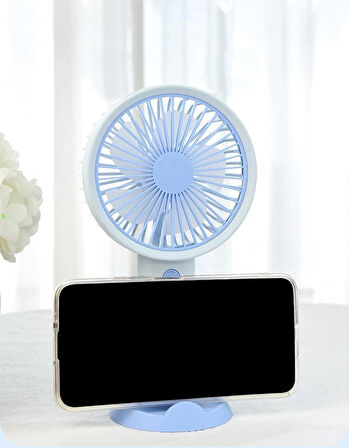 Coverzone Taşınabilir Mini USB Fan Telefon Standlı Masaüstü ve El Tipi 3 Kademeli Lityum Şarj Edilebilir Mini Vantilatör Soğutucu 20cm Mini Fan YM88176 - Yeşil