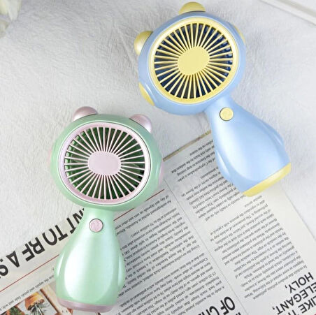 Taşınabilir Mini USB Fan El Tipi ve Masaüstü Kullanım Tek Kademeli Kedi Tasarımı Lityum Şarj Edilebilir Mini Vantilatör Soğutucu 14cm Mini Fan YM88192 - Krem