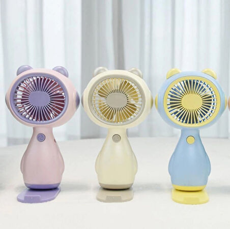 Taşınabilir Mini USB Fan El Tipi ve Masaüstü Kullanım Tek Kademeli Kedi Tasarımı Lityum Şarj Edilebilir Mini Vantilatör Soğutucu 14cm Mini Fan YM88192 - Krem