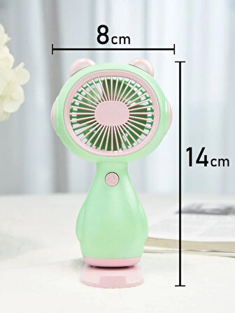 Taşınabilir Mini USB Fan El Tipi ve Masaüstü Kullanım Tek Kademeli Kedi Tasarımı Lityum Şarj Edilebilir Mini Vantilatör Soğutucu 14cm Mini Fan YM88192 - Krem