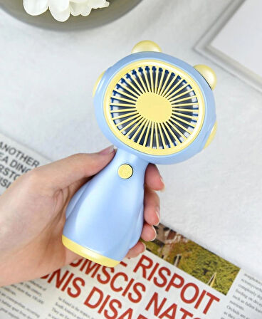 Taşınabilir Mini USB Fan El Tipi ve Masaüstü Kullanım Tek Kademeli Kedi Tasarımı Lityum Şarj Edilebilir Mini Vantilatör Soğutucu 14cm Mini Fan YM88192 - Mavi