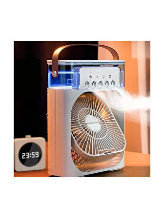 Coverzone Mini Buharlı Hava Soğutucu, Taşınabilir Portatif Klima, Mobil Sulu Klima, 3 Rüzgar Hızı, 3 Sis Modu, Buzlu Vantilatör 5 Sprey Delikli ile , Renkli LED Işıklı Beyaz Renk - HR025 [Enerji Sınıfı A+]